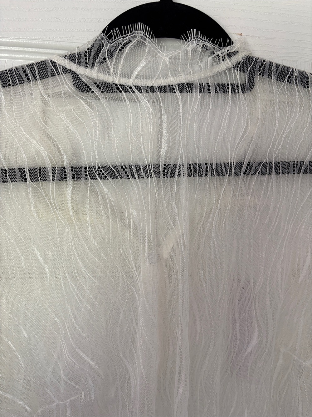 Eloquii Sheer Ivory Fringe Lace Long Sleeve Crop Top - Picture 2 of 9